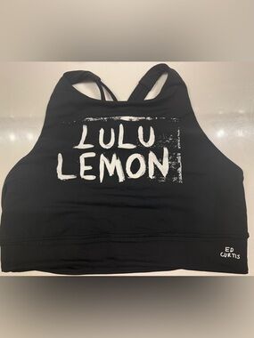 Lululemon Energy High Neck Longline Bra Ed Curtis Logo Black Size 12